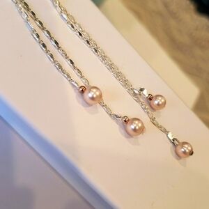 NWT 925 Sterling Silver Rose Pearls DROP DANGLE EARRINGS  2.5 Iong Authentic